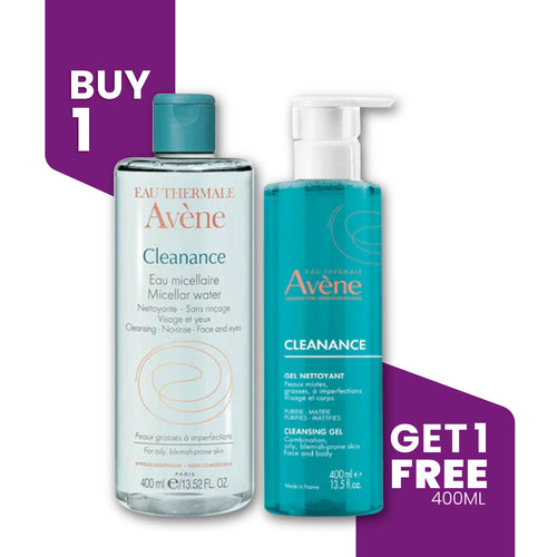 BUY 1 GET 1 - Avene Cleanance Micellar Water 400ml + FREE Cleanance Cleansing Gel 400ml