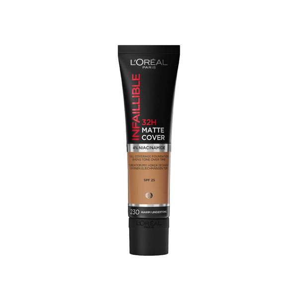 L'OREAL PARIS Infaillible 32H Matte Cover Liquid Foundation, With 4% Niacinamide, Long Lasting, Natural Finish, Spf 25 - 230 Radiant Honey