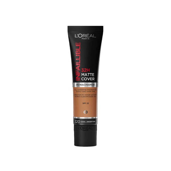 L'OREAL PARIS Infaillible 32H Matte Cover Liquid Foundation, With 4% Niacinamide, Long Lasting, Natural Finish, Spf 25 - 320 Toffee