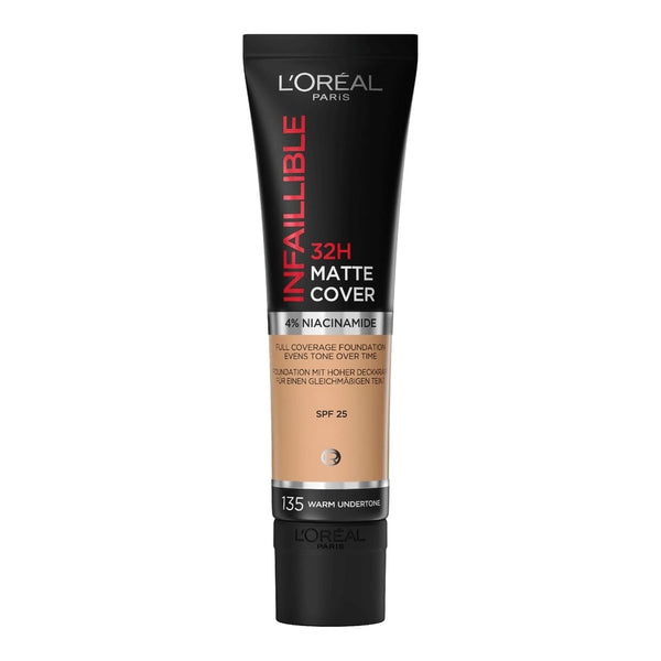 L'OREAL PARIS Infaillible 32H Matte Cover Liquid Foundation, With 4% Niacinamide, Long Lasting, Natural Finish, Spf 25 - 135 Radiant Vanilla