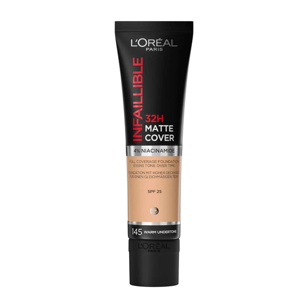 L'OREAL PARIS Infaillible 32H Matte Cover Liquid Foundation, With 4% Niacinamide, Long Lasting, Natural Finish, Spf 25 - 145 Rose Beige