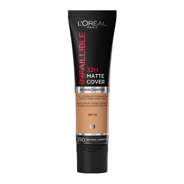 L'OREAL PARIS Infaillible 32H Matte Cover Liquid Foundation, With 4% Niacinamide, Long Lasting, Natural Finish, Spf 25 - 290 Golden Amber