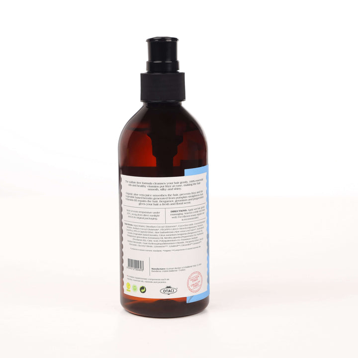 OTACI Lab N3 Straightening Shampoo bottle back view, showcasing nourishing ingredients and sulfate-free formula.