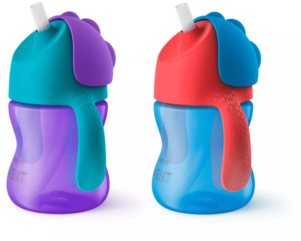 AVENT Bendy Straw Cup 200ml 9m+. Available in Purple-Blue and Blue-Red