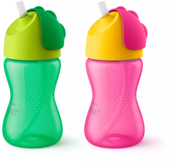 AVENT Bendy Straw Cup 300ml 12m+. Green-Light Green. and Pink-Yelow