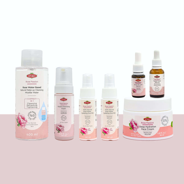 OTACI The Ultimate Skin Revival Kit featuring micellar water, cleansing foam, face mist, serum, and cream products.