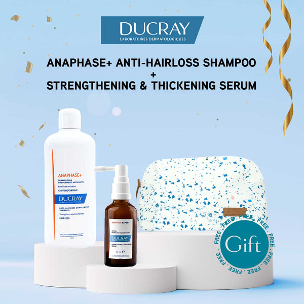 DUCRAY Anaphase+ Anti Hairloss Shampoo + Strenghthening & Thickening Serum + Ducray Pouch