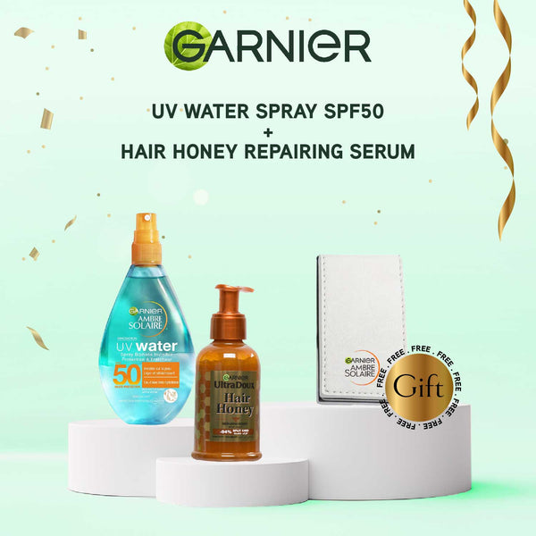 GARNIER Uv Water Spray Spf50+ Hair Honey Repairing Serum + Garnier Mirror (Gift)