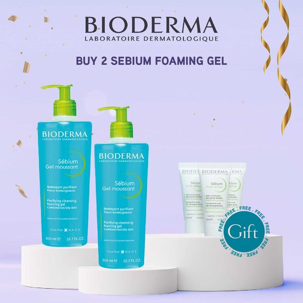 BIODERMA Buy 2 Sebium Foaming Gel 500ML Get 3 Sebium Corrective Pore Care 25ml (Gift)