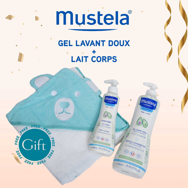 MUSTELA Gel Lavant Doux + Lait Corps + Mustela Baby Towel  (Gift)