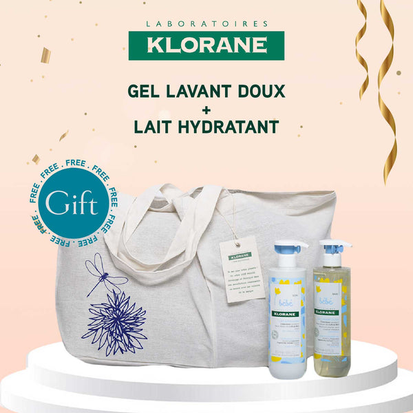 KLORANE Gel Lavant Doux + Lait Hydratant + Sac de Plage (Gift)