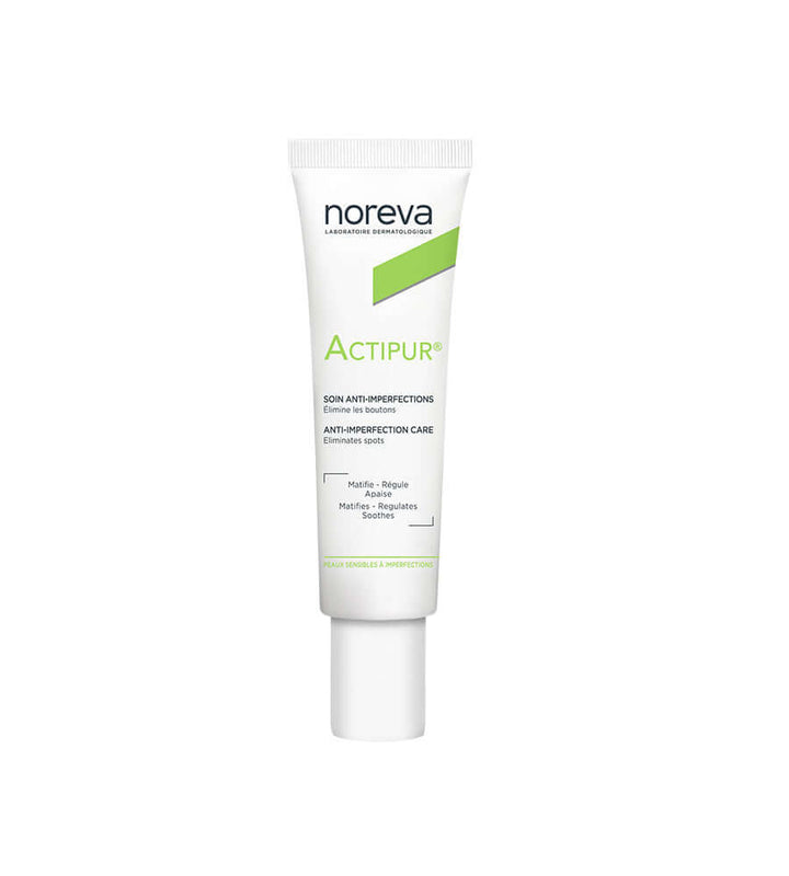 NOREVA Actipur Soin anti-imperfection 30ml tube for acne-prone skin, featuring high-performance active ingredients.