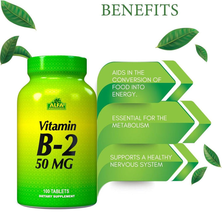 ALFA VITAMINS Vitamin B2 50Mg - 100 Tablets