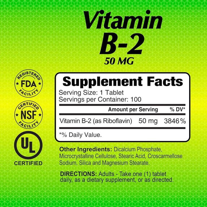 ALFA VITAMINS Vitamin B2 50Mg - 100 Tablets