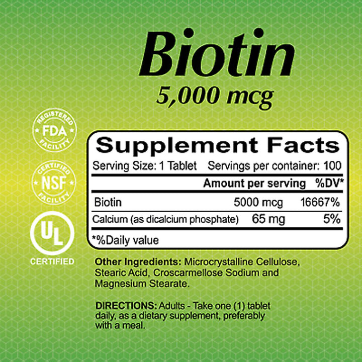 ALFA VITAMINS Biotin 5000 Mcg - 100 Tablets