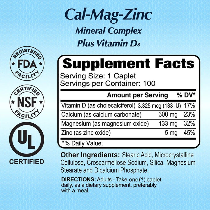 ALFA VITAMINS Calcium Magnesium Zinc + Vitamin D3 100 Caplets