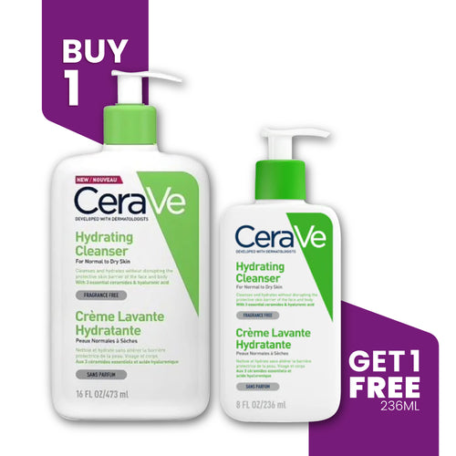BUY 1 GET 1 - CERAVE Hydrating Cleanser Normal to Dry Skin 473ml + FREE Hydrating Cleanser 236ml