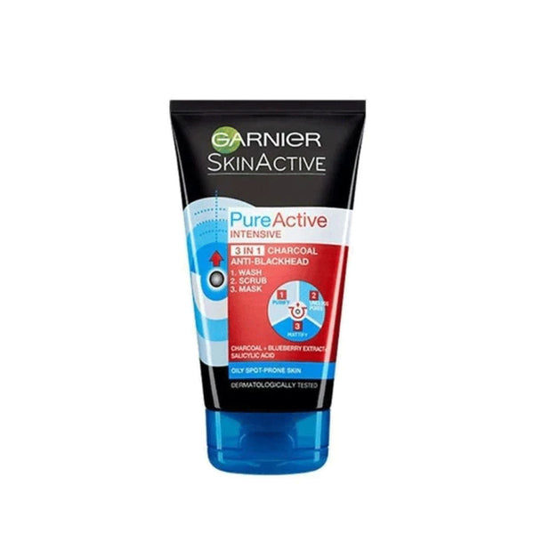 GARNIER Pure Active 3in1 Charcoal Wash, Scrub and Mask 150ml