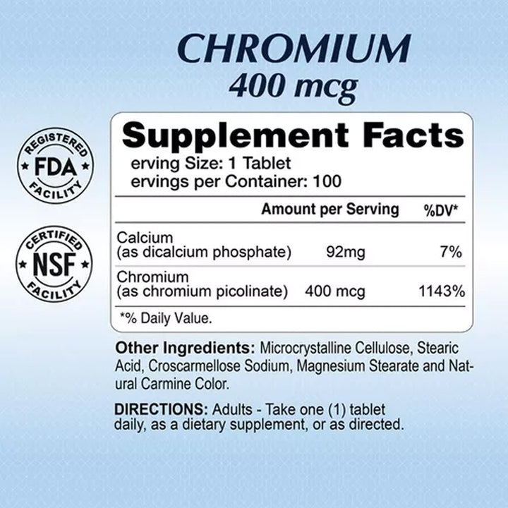 ALFA VITAMINS Chromium 400Mcg 100 Tablets