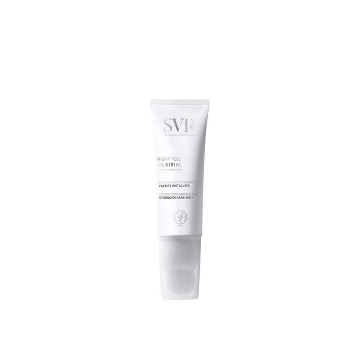 SVR Clairial Night Peel 50ml tube showcasing its sleek design, ideal for revitalizing skin during nighttime care routines.