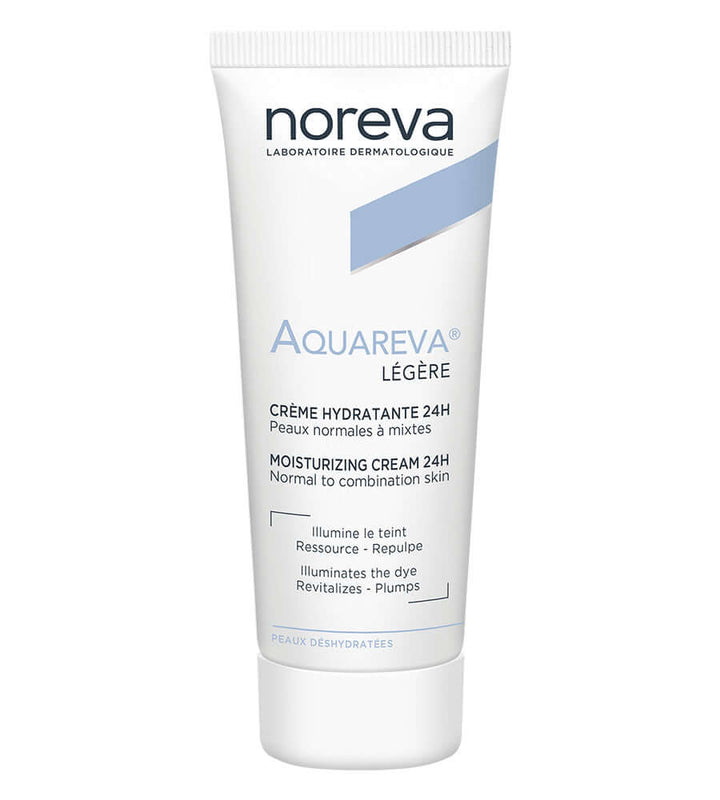 NOREVA Aquareva CrŠme l‚gŠre hydratante 24h for normal to combination skin, offering intense hydration and brightening benefits.