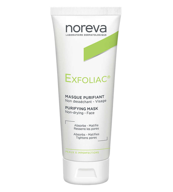 NOREVA Exfoliac purifying mask 50ml tube for skin imperfections, cleanses and tightens pores without drying.