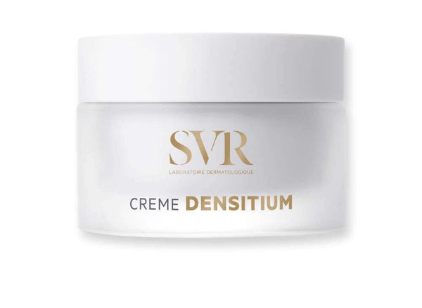 SVR Densitium Creme 50ml jar, featuring a sleek design with gold accents, highlighting its dermatological quality.