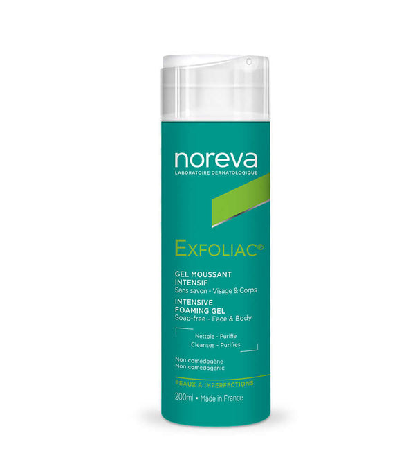 NOREVA Exfoliac Intensive Foaming Gel 200ml for cleansing and purifying skin with severe imperfections.