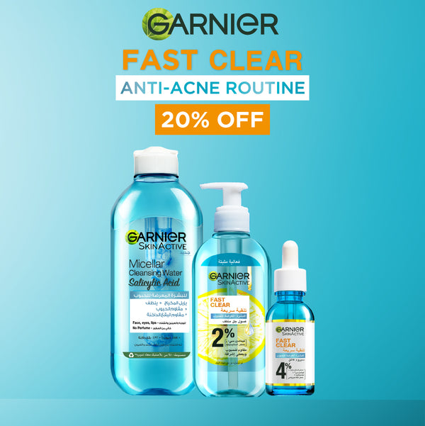 GARNIER Fast Clear Anti-Acne Bundle: Serum + Micellar Water + Wash