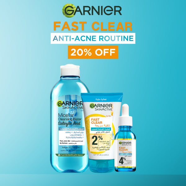 GARNIER Fast Clear Anti-Acne Bundle: Serum + Micellar Water + Exfoliating Wash