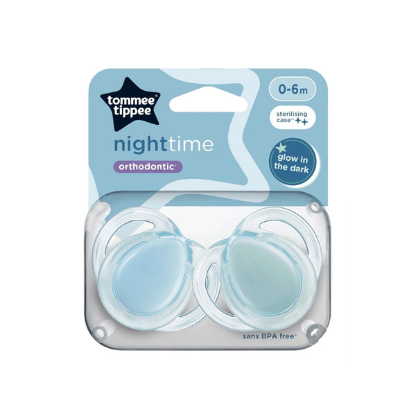 TOMMEE TIPPEE Night Time Soothers,Glow in The Dark 0-6m, Pack of 2 (Blue)