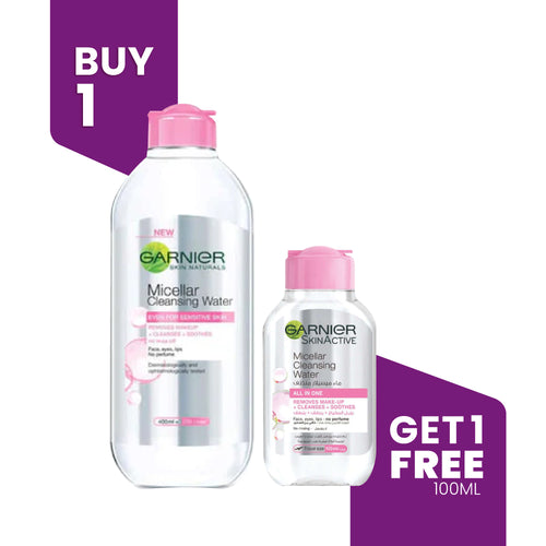 BUY 1 GET 1 - GARNIER Micellar Cleansing Water Sensitive Skin 400ML + FREE  Cleansing Water 100ML