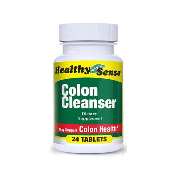 Healthy Sense Colon Cleanser bottle featuring 24 tablets, promoting digestive health and wellness. Not for sale.