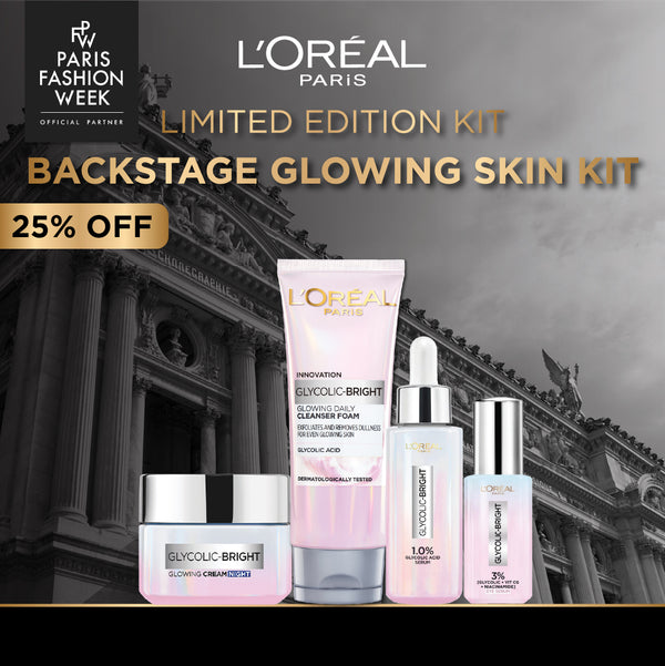 L'OREAL PARIS Glycolic Bright Bundle: Day/Night Cream + Wash + Serum + Eye Serum