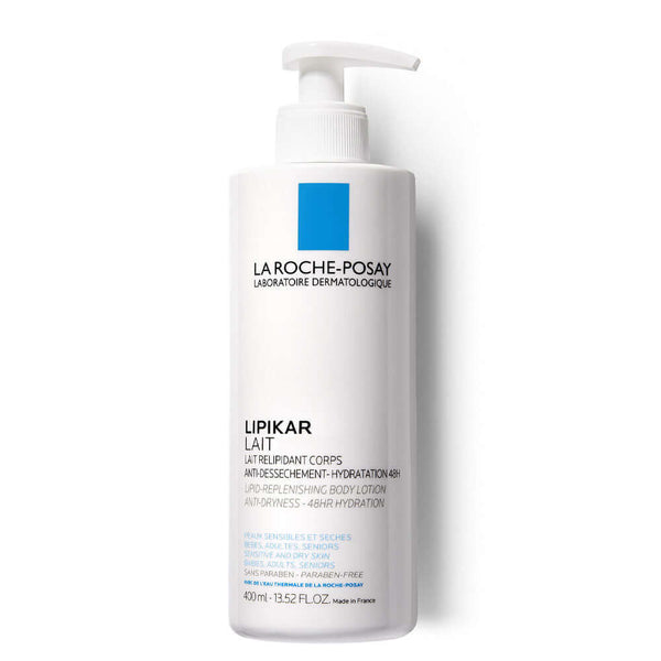 LA ROCHE-POSAY Lipikar Lait body lotion bottle for dry skin, 400ml, designed for deep hydration and anti-dryness.