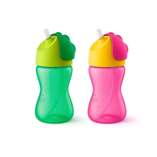 AVENT Bendy Straw Cup 300ml 12m+. Green - Light Green. and Pink - Yelow