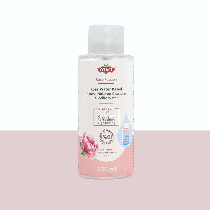 OTACI Rose Micellar Water 400mL for normal and combination skin, featuring cleansing, refreshing, and tightening benefits.