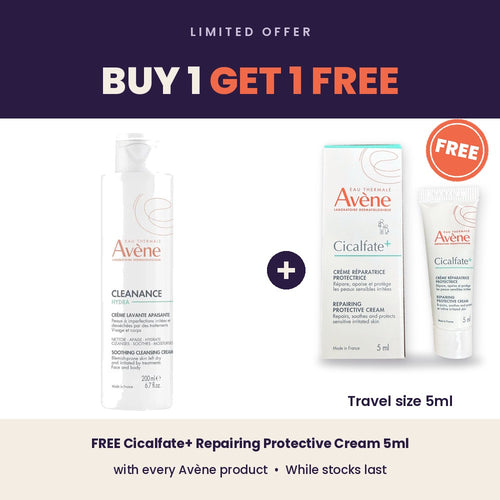Buy 1 Get 1 Free: AVENE Cleanance Hydra Soothing Cleansing Cream 200ML + FREE Avène Vitamin Activ Cg Radiance Serum 10ml travel size