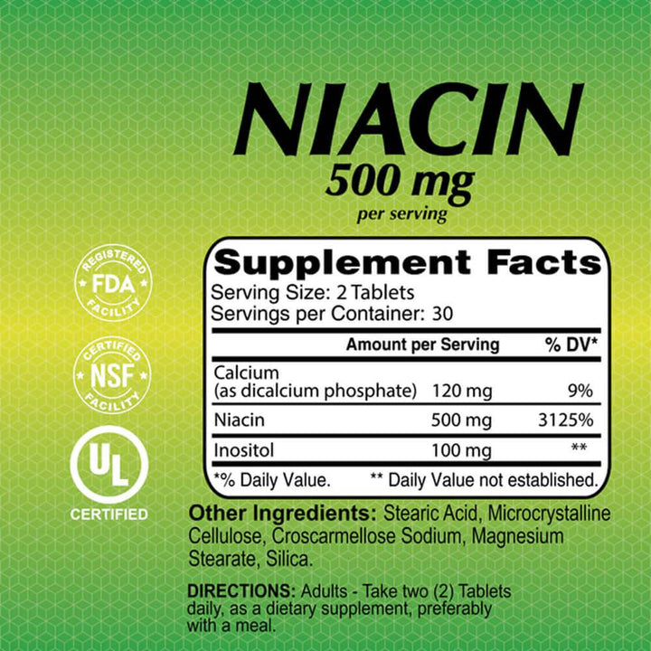 ALFA VITAMINS Niacin 500 mg 60 Tablets