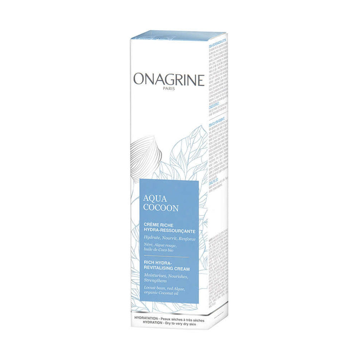 ONAGRINE Aqua Cocoon CrŠme Riche Hydra-Ressourcante 40ML packaging for dry skin moisturizing cream.