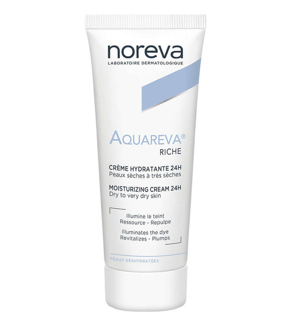 Noreva Aquareva CrŠme riche hydratante 24h 40ml tube for dry and very dry skin, providing intense hydration and nourishment.