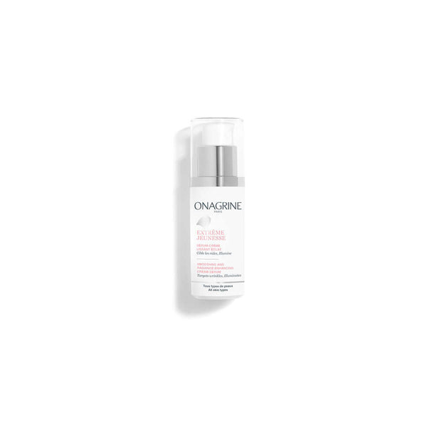 ONAGRINE S‚rum crŠme in a sleek bottle, formulated with plant-based ingredients for youthful skin. Ideal for daily use.