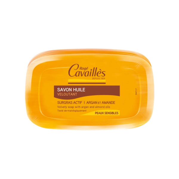 CAVAILLES Savon Huile Veloutant, a velvety soap with argan and almond oils for sensitive skin. Not for sale.