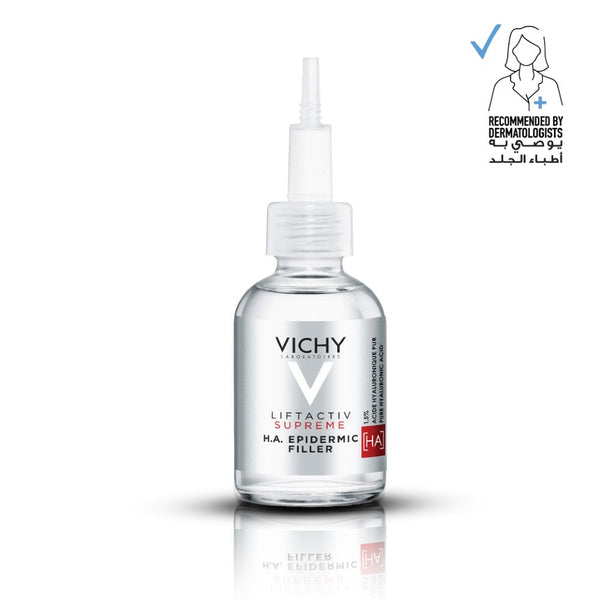 VICHY Liftactiv Supreme HA Filler Hyaluronic Acid Serum in a 30ml bottle, designed to reduce wrinkles and plump skin.