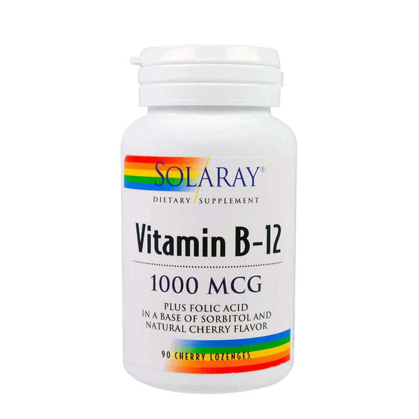 SOLARAY Vitamin B-12 1000mcg Plus Folic Acid in a Base of Sorbitol and Natural Cherry Flavor