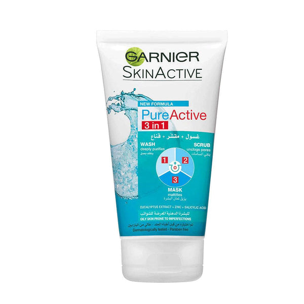 GARNIER Pure Active 3in1 Wash, Scrub and Mask 150ml